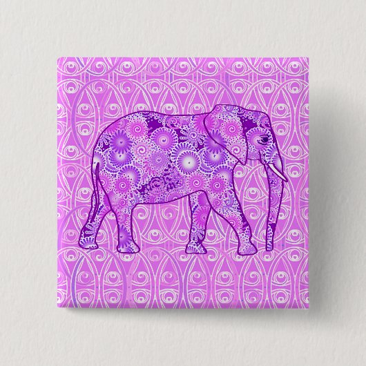 Fractale wervelende olifant - paars en orchidee vierkante button 5,1 cm (Voorkant)