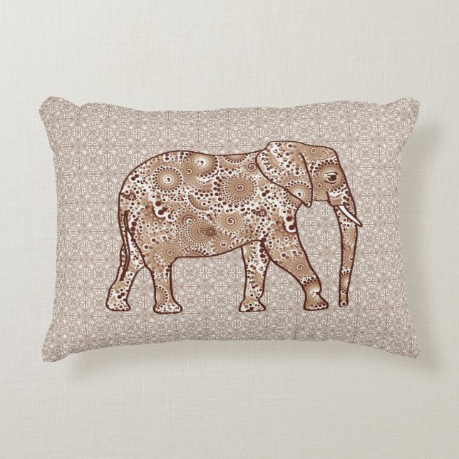 Fractale wervelolifant - bruin en taupe accent kussen (Voorkant)