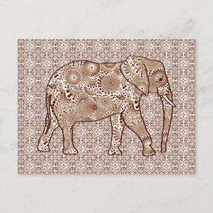 Fractale wervelolifant - bruin en taupe briefkaart