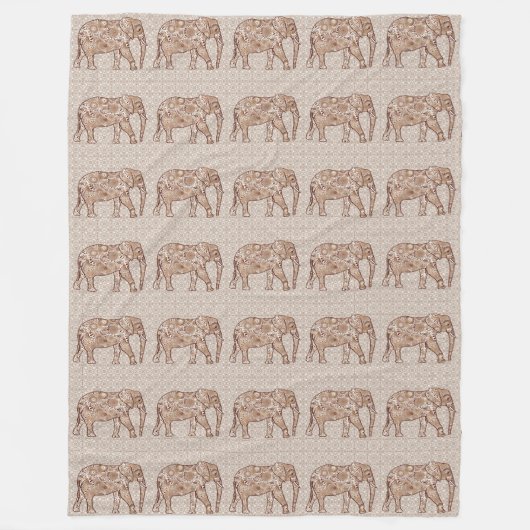 Fractale wervelolifant - bruin en taupe fleece deken (Voorkant)