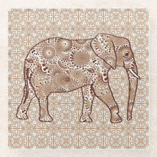 Fractale wervelolifant - bruin en taupe glazen onderzetter