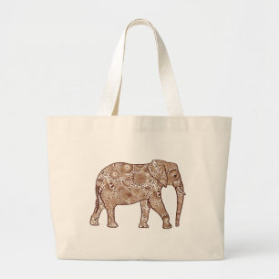 Fractale wervelolifant - bruin en taupe grote tote bag