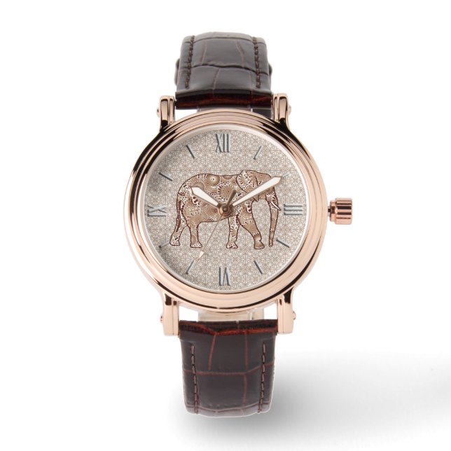 Fractale wervelolifant - bruin en taupe horloge (Voorkant)