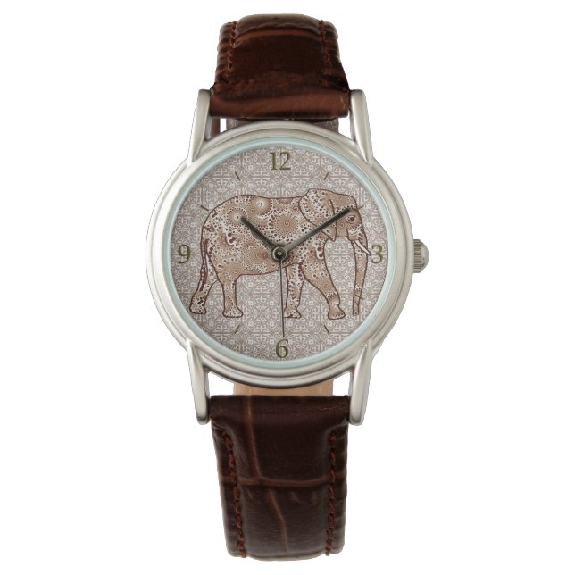 Fractale wervelolifant - bruin en taupe horloge (Voorkant)