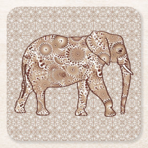 Fractale wervelolifant - bruin en taupe kartonnen onderzetters