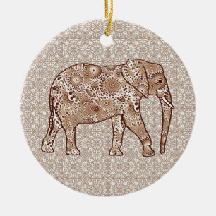 Fractale wervelolifant - bruin en taupe keramisch ornament