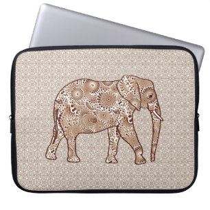 Fractale wervelolifant - bruin en taupe laptop sleeve