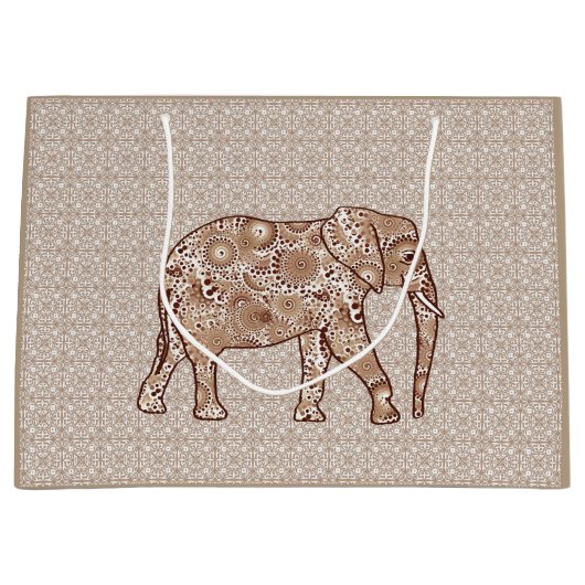 Fractale wervelolifant - bruin en taupe large cadeautasje (Voorkant)
