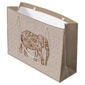 Fractale wervelolifant - bruin en taupe large cadeautasje (Achterkant Gekanteld)