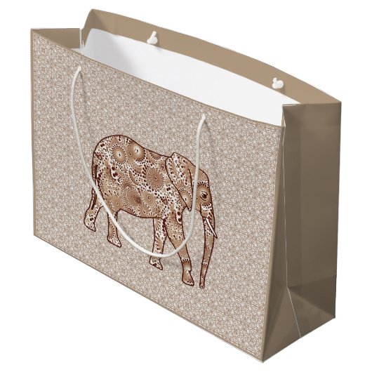 Fractale wervelolifant - bruin en taupe large cadeautasje (Achterkant Gekanteld)