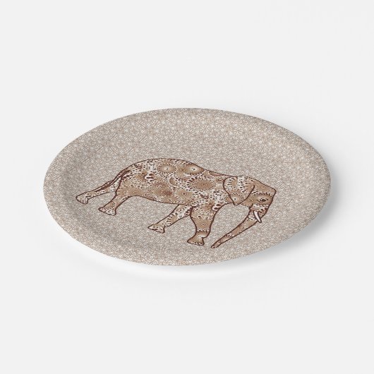 Fractale wervelolifant - bruin en taupe papieren bordje (Gekanteld)