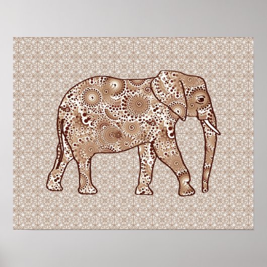 Fractale wervelolifant - bruin en taupe poster (Voorkant)