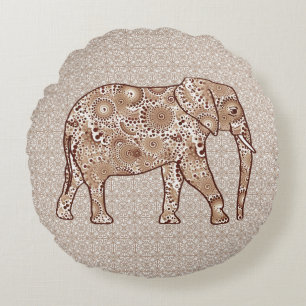 Fractale wervelolifant - bruin en taupe rond kussen