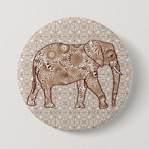 Fractale wervelolifant - bruin en taupe ronde button 7,6 cm