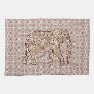 Fractale wervelolifant - bruin en taupe theedoek