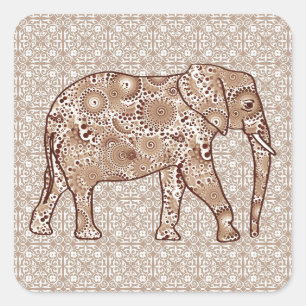 Fractale wervelolifant - bruin en taupe vierkante sticker