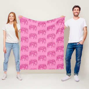Fractale wervelolifant, fuchsia roze fleece deken