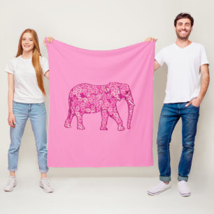 Fractale wervelolifant, fuchsie en roze fleece deken