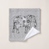 Fractale wervelolifant, grijs, zwart en wit bad handdoek (Wasdoekje)