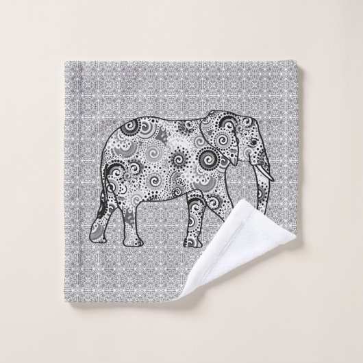 Fractale wervelolifant, grijs, zwart en wit bad handdoek (Wasdoekje)