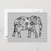 Fractale wervelolifant - grijs, zwart en wit briefkaart (Voorkant / Achterkant)