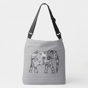 Fractale wervelolifant - grijs, zwart en wit crossbody tas