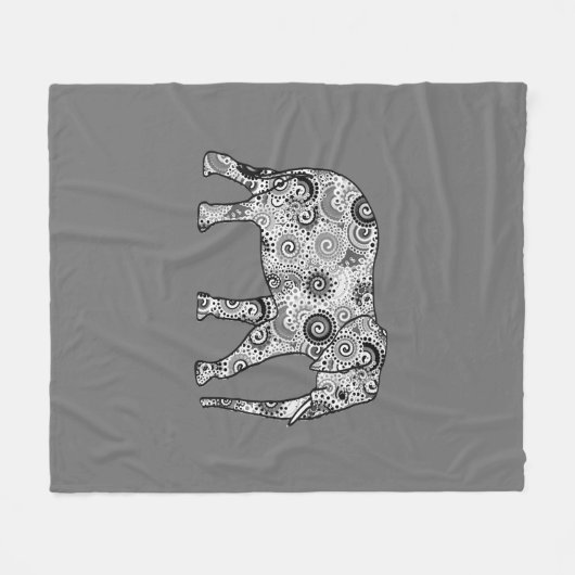Fractale wervelolifant, grijs, zwart en wit fleece deken (Voorkant (Horizontaal))