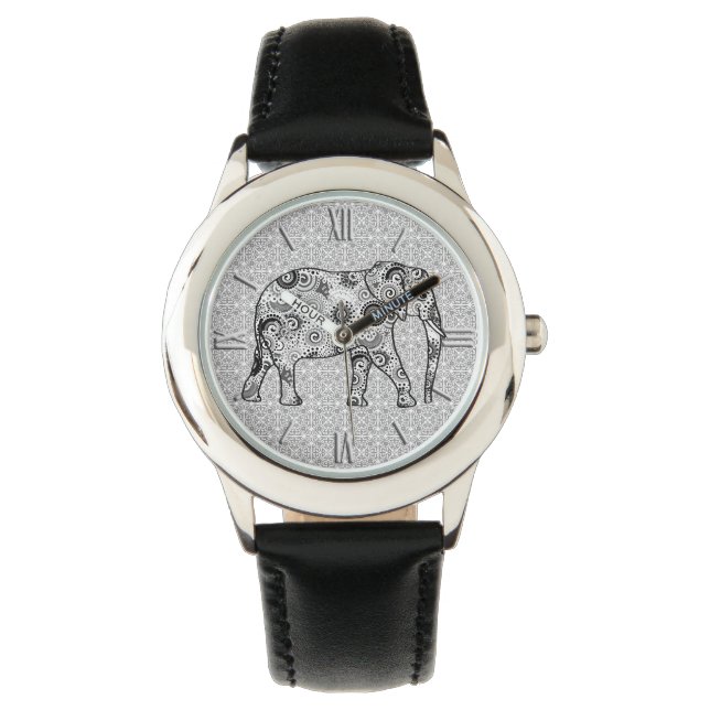 Fractale wervelolifant - grijs, zwart en wit horloge (Voorkant)