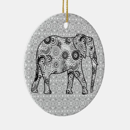 Fractale wervelolifant - grijs, zwart en wit keramisch ornament (Rechts)