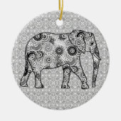 Fractale wervelolifant - grijs, zwart en wit keramisch ornament (Voorkant)