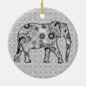 Fractale wervelolifant - grijs, zwart en wit keramisch ornament (Achterkant)
