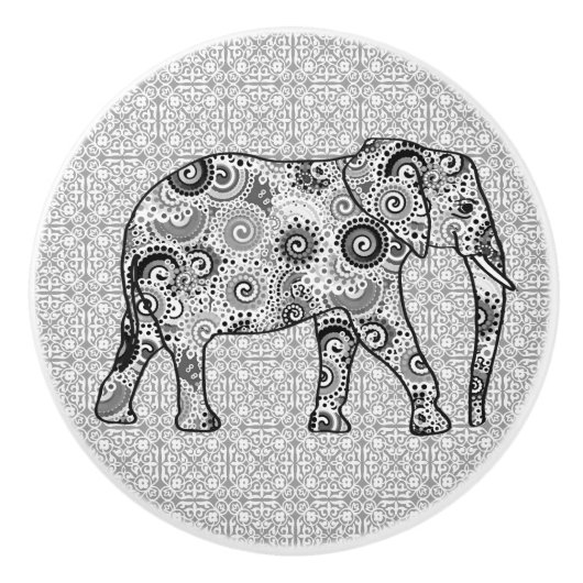 Fractale wervelolifant, grijs, zwart en wit keramische knop (Voorkant)