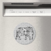 Fractale wervelolifant - grijs, zwart en wit magneet (Insitu (Vaatwasser))