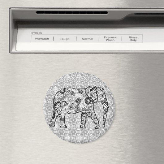 Fractale wervelolifant - grijs, zwart en wit magneet (Insitu (Vaatwasser))