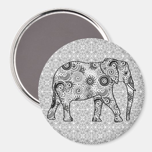 Fractale wervelolifant - grijs, zwart en wit magneet (Voorkant / Achterkant)