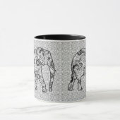 Fractale wervelolifant - grijs, zwart en wit mok (Midden)