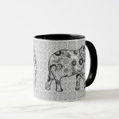 Fractale wervelolifant - grijs, zwart en wit mok (Voorkant rechts)