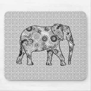 Fractale wervelolifant - grijs, zwart en wit muismat