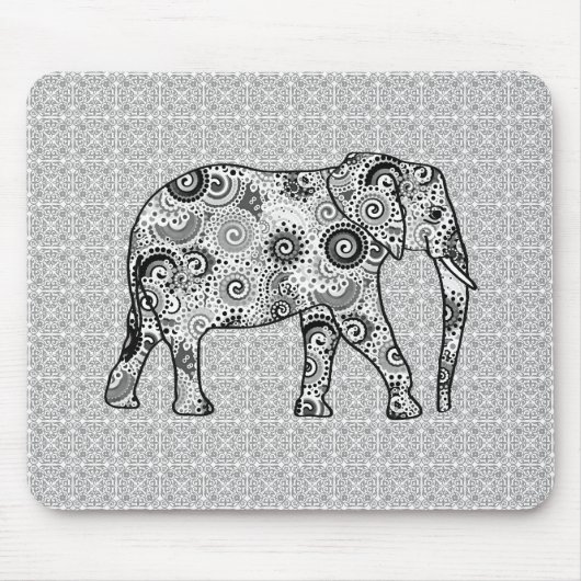 Fractale wervelolifant - grijs, zwart en wit muismat (Voorkant)