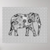 Fractale wervelolifant - grijs, zwart en wit poster (Voorkant)