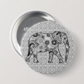 Fractale wervelolifant - grijs, zwart en wit ronde button 7,6 cm (Voorkant /achterkant)