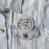 Fractale wervelolifant - grijs, zwart en wit ronde button 7,6 cm (In situ)
