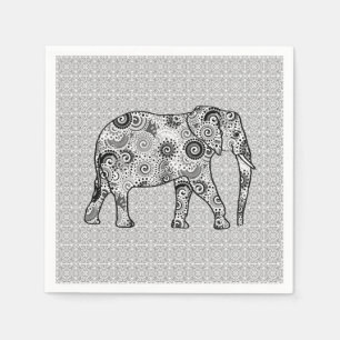 Fractale wervelolifant - grijs, zwart en wit servet