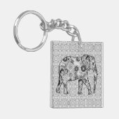 Fractale wervelolifant - grijs, zwart en wit sleutelhanger (Voorkant Links)