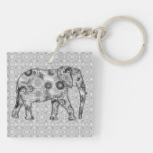 Fractale wervelolifant - grijs, zwart en wit sleutelhanger (Achterkant)