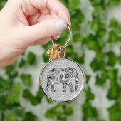 Fractale wervelolifant - grijs, zwart en wit sleutelhanger (Hand)