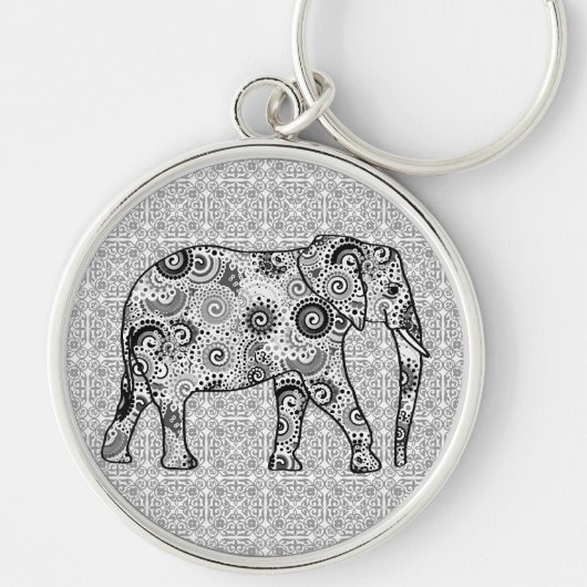 Fractale wervelolifant - grijs, zwart en wit sleutelhanger (Voorkant)