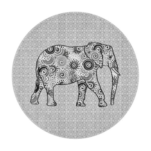 Fractale wervelolifant - grijs, zwart en wit snijplank (Voorkant)