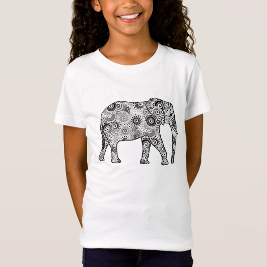 Fractale wervelolifant - grijs, zwart en wit t-shirt (Voorkant)