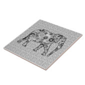 Fractale wervelolifant - grijs, zwart en wit tegeltje (Zijkant)